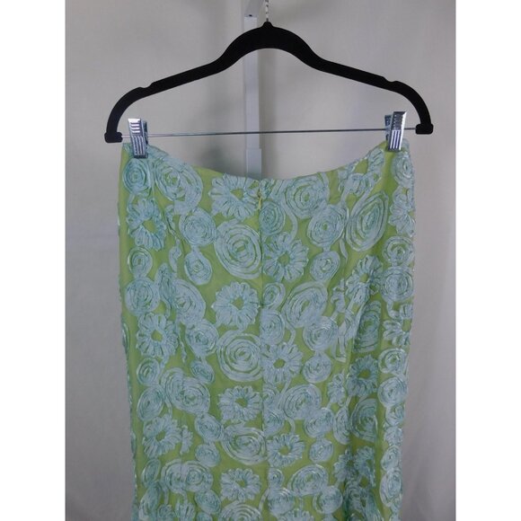 Chetta B Skirt Womens 10 Green Floral Applique Maxi A-Line Side Zip Embroidered - Picture 7 of 10